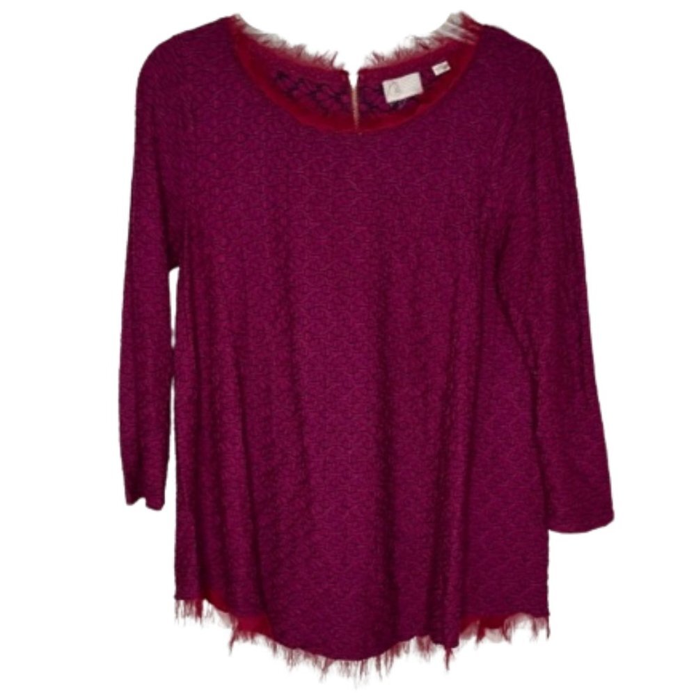 Anthropologie Postmark Maroon Woven Top w/Black Accents - L